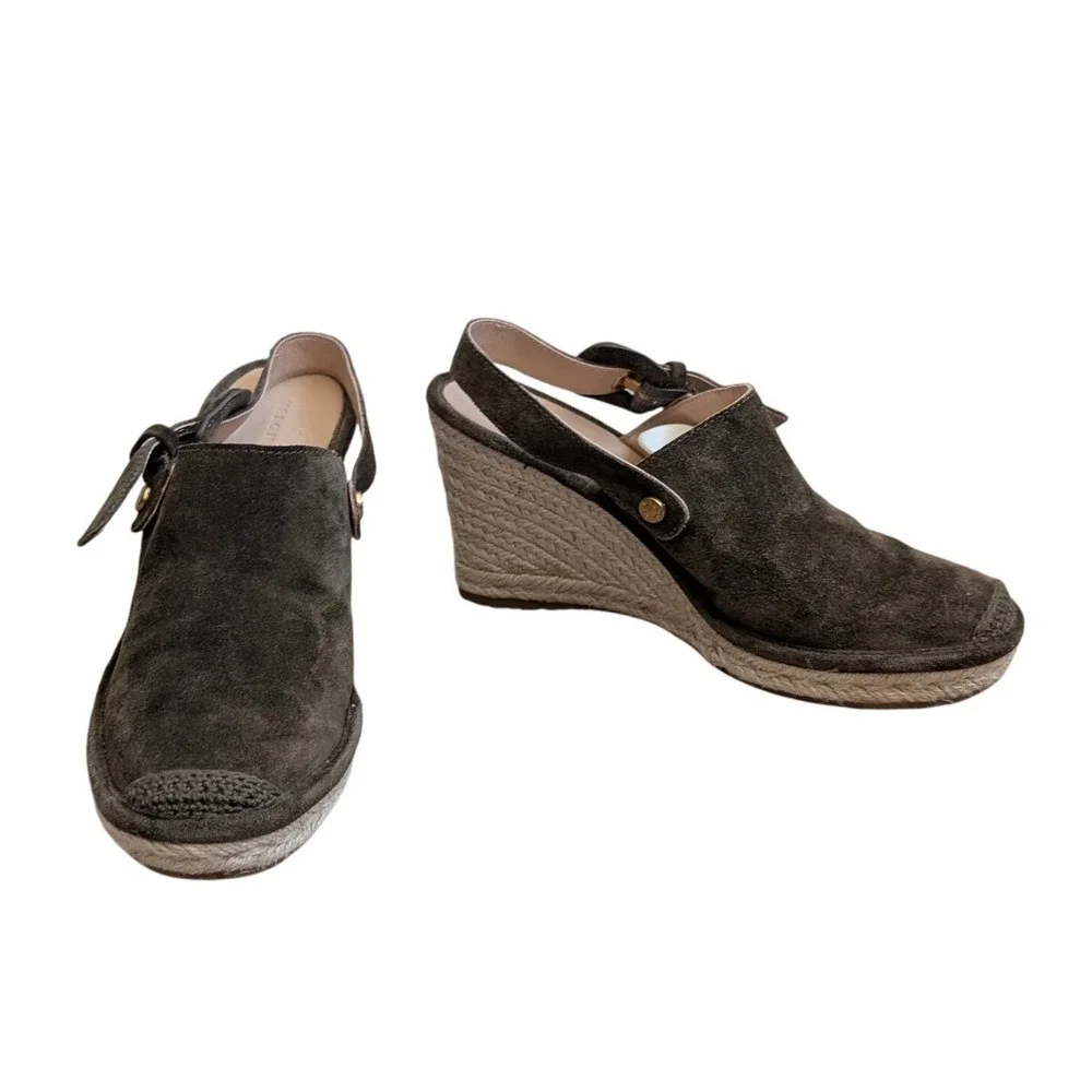 Veronica Beard Olive Green Suede‎ Espadrille Wedge Sandals Slingback 7M